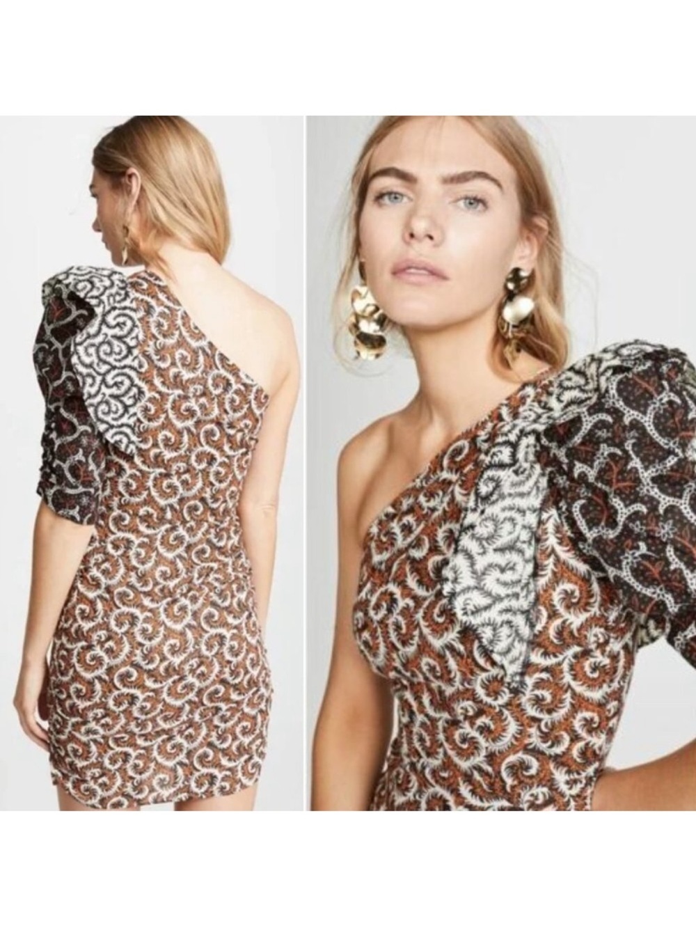 Isabel Marant Lilia One shoulder Floral Mini Dress In Black US4 FR36 Small